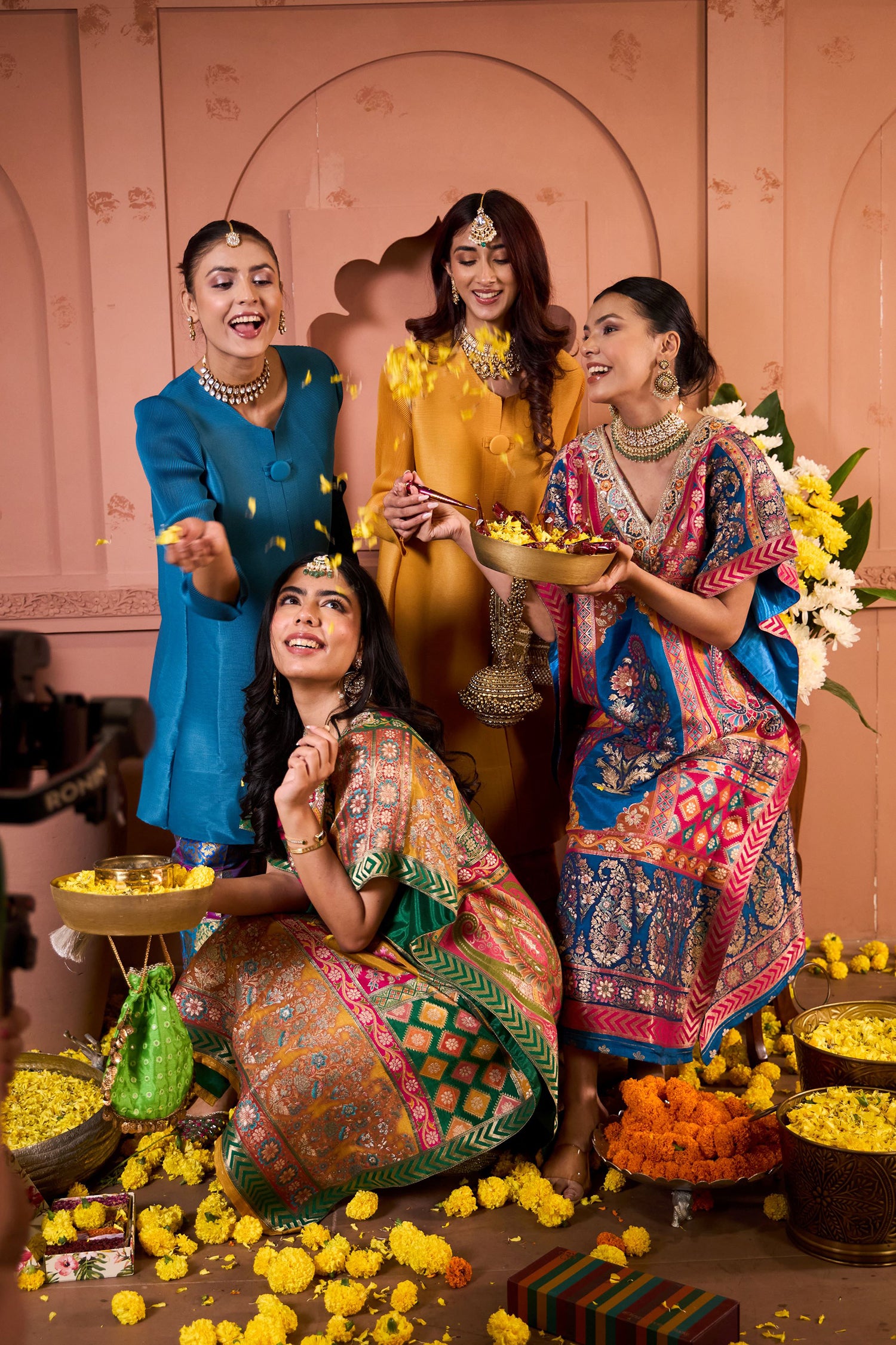 Banarasi Begum Embroidered Kaftan- Yellow