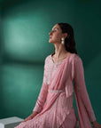 Lilac Pre-Draped Ruffle Saree Skirt with Hand-Embroidered Blouse