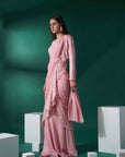 Lilac Pre-Draped Ruffle Saree Skirt with Hand-Embroidered Blouse