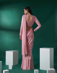 Lilac Pre-Draped Ruffle Saree Skirt with Hand-Embroidered Blouse