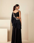 Sequin Embroidered Crop Top and Flared Pants Fusion Set - Black