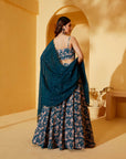 Teal Floral Printed Lehenga Set with Embroidered Dupatta