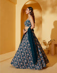 Teal Floral Printed Lehenga Set with Embroidered Dupatta