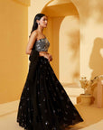One Shoulder Black Lehenga Set