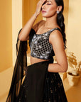 One Shoulder Black Lehenga Set