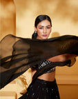 One Shoulder Black Lehenga Set