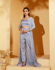 Drape Skirt Set with Ruffle Dupatta and Crop Top