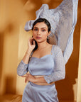 Drape Skirt Set with Ruffle Dupatta and Crop Top