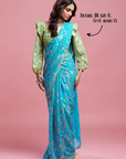Turquoise Georgette & Recycled Polyester Barfi Saree Set