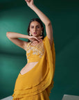 Blush Pink Printed Saree with Elegant Blouse - Yellow