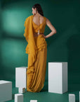 Blush Pink Printed Saree with Elegant Blouse - Yellow