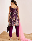 Embellished Sequin Kurti Set with Contrasting Net Dupatta and Potli