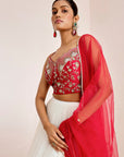 Hand Embroidered Bustier Blouse with Embellished Net Lehenga and Dupatta