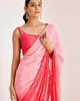 Horizontal Sequin and Thread Embroidery Saree with Plain Blouse