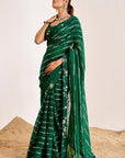 Horizontal Sequin Embroidery Saree with Floral Border and Blouse