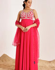 Hand Embroidered Gown with Net Sequins Dupatta and Scallop Border