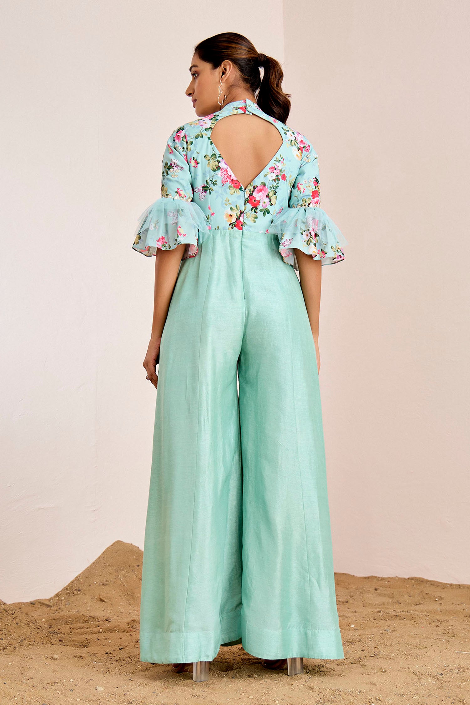 Printed Mirror Work Hand Embroidered Jumpsuit