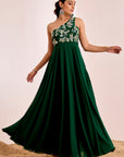 One Shoulder Hand Embroidered Gown