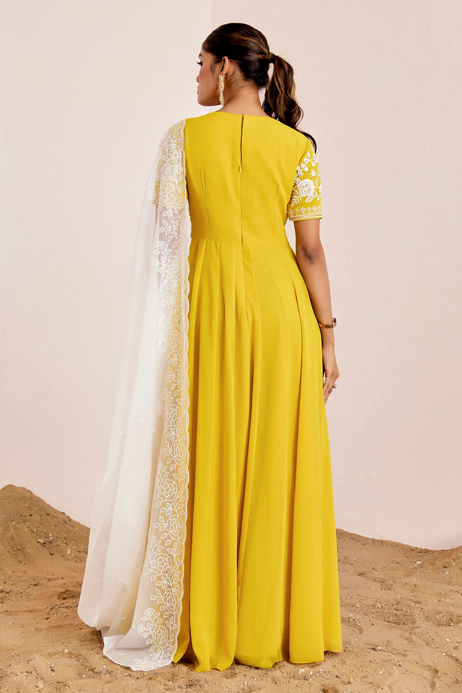 Hand Embroidered Panel Anarkali with Scallop Organza Dupatta