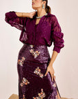 Sequins Shirt with Embellished Straight Skirt