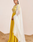 Hand Embroidered Panel Anarkali with Scallop Organza Dupatta