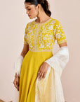 Hand Embroidered Panel Anarkali with Scallop Organza Dupatta