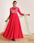Hand Embroidered Anarkali with Contrasting Net Sequins Dupatta