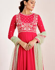 Hand Embroidered Anarkali with Contrasting Net Sequins Dupatta