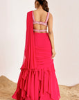 Pre-Draped Layered Skirt Saree with Hand Embroidered Blouse