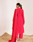 Hand Embroidered Kurti Set with Zigzag Pants and Georgette Dupatta