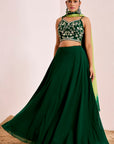 Plain Lehenga with Heavy Hand Embroidered Blouse and Shaded Organza Dupatta
