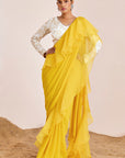 Pre-Draped Saree with Organza Ruffles and Sequin Embroidery Blouse