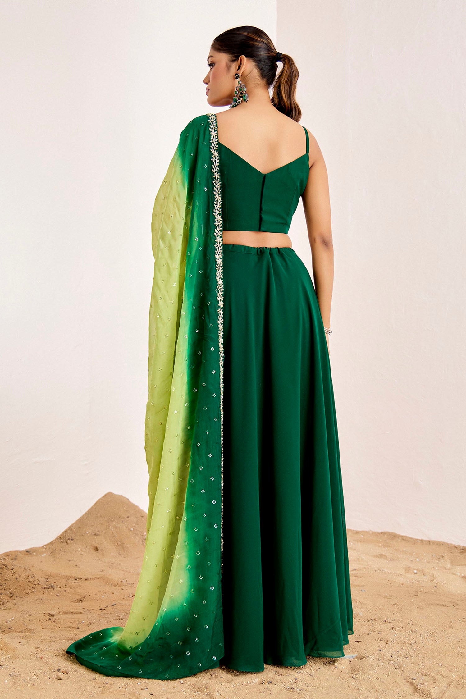 Plain Lehenga with Heavy Hand Embroidered Blouse and Shaded Organza Dupatta