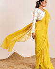Pre-Draped Saree with Organza Ruffles and Sequin Embroidery Blouse