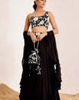 Sequin Embroidered One Shoulder Blouse with Plain Lehenga and Ruffle Dupatta