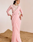 Hand Embroidered Blouse with Plain Pre-Draped Saree