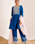 Cording Embroidered Short Kurti Set with Scallop Organza Dupatta