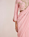 Hand Embroidered Blouse with Plain Pre-Draped Saree
