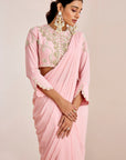 Hand Embroidered Blouse with Plain Pre-Draped Saree