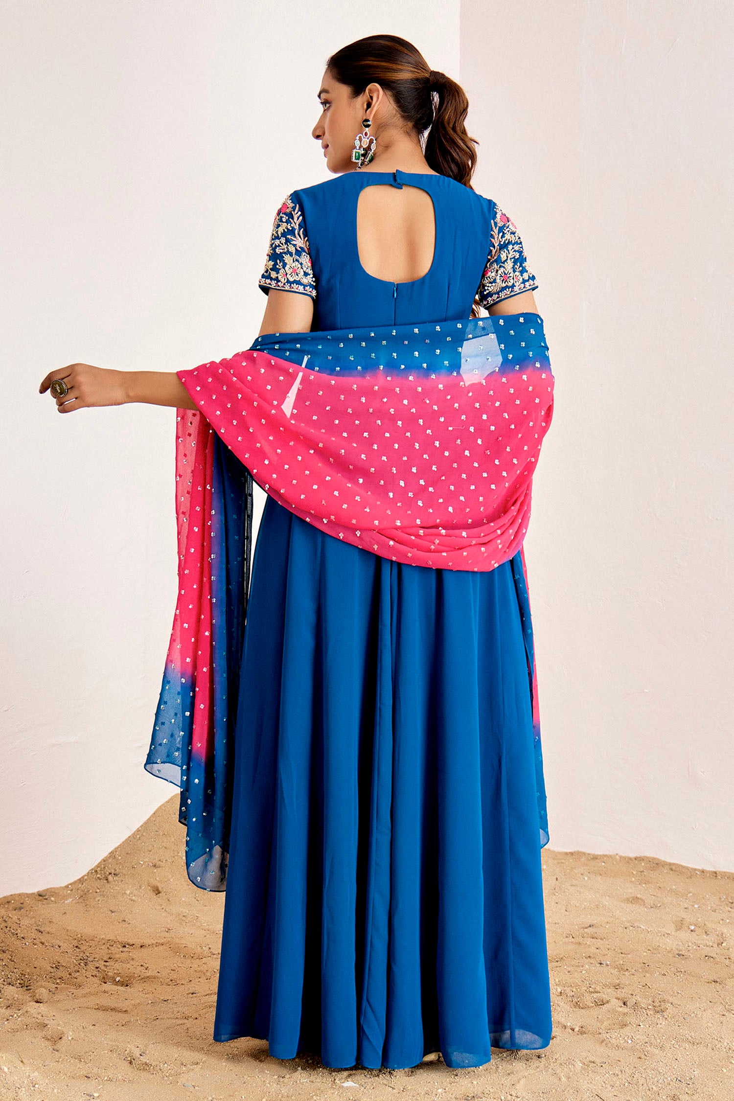Hand Embroidered Gown with Shaded Sequins Georgette Dupatta