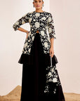 Sequin Embroidered Peplum Top with Flared Pants