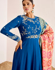 Hand Embroidered Anarkali with Shaded Banarasee Dupatta