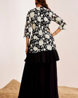 Sequin Embroidered Peplum Top with Flared Pants
