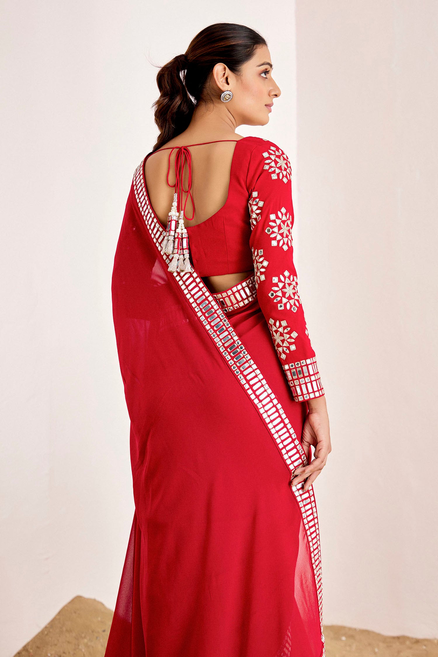 Mirror Work Saree with Heavy Embroidered Blouse