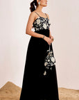 Strappy Sequin Embroidered Gown with Braided Straps and Gathered Waist