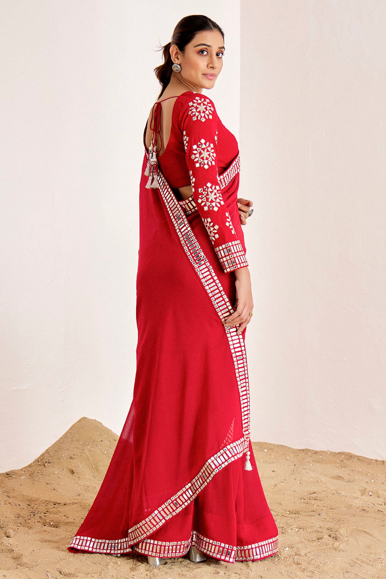 Mirror Work Saree with Heavy Embroidered Blouse