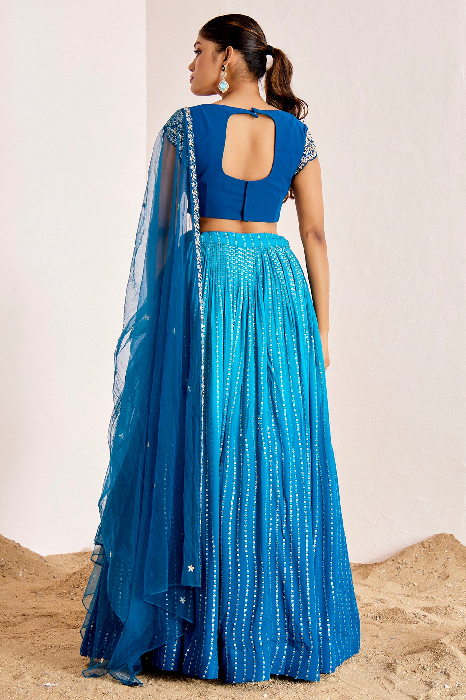 Ombre Sequin Embroidered Lehenga with Hand Embroidered Blouse