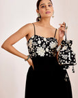 Strappy Sequin Embroidered Gown with Braided Straps and Gathered Waist