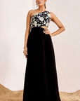 One Shoulder Sequin Embroidered Gown with Side Cutout Detail