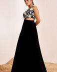 One Shoulder Sequin Embroidered Gown with Side Cutout Detail